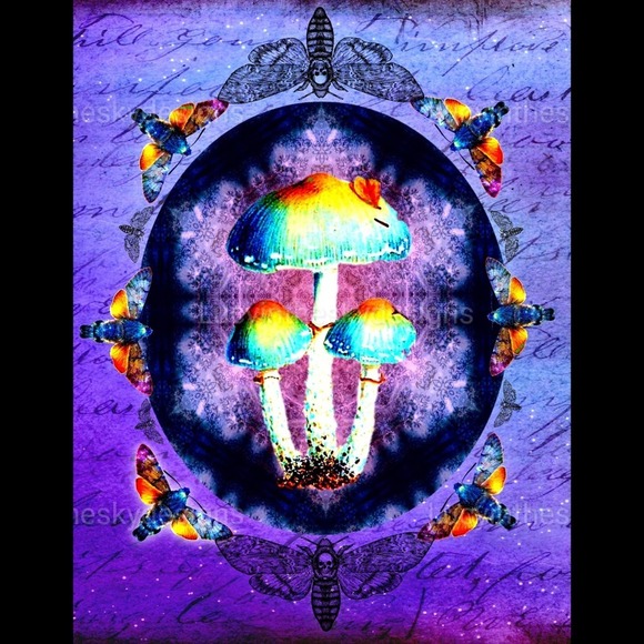 Art Print Vibrant Mushroom Death Moth Purple Surreal Nature Wall Decor 8.5x11 - Picture 2 of 5